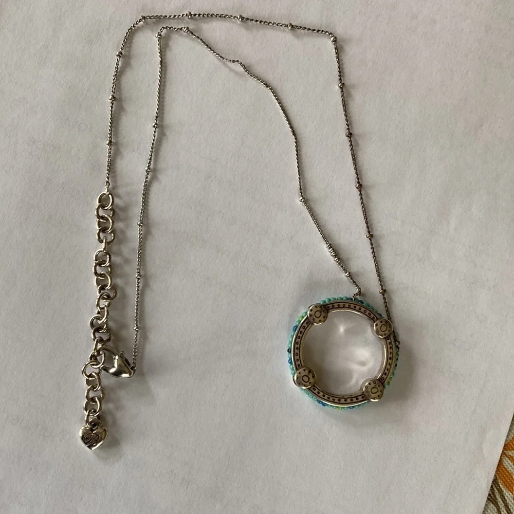 Brighton Global Dream silver and blue beaded open circle pendant collar necklace